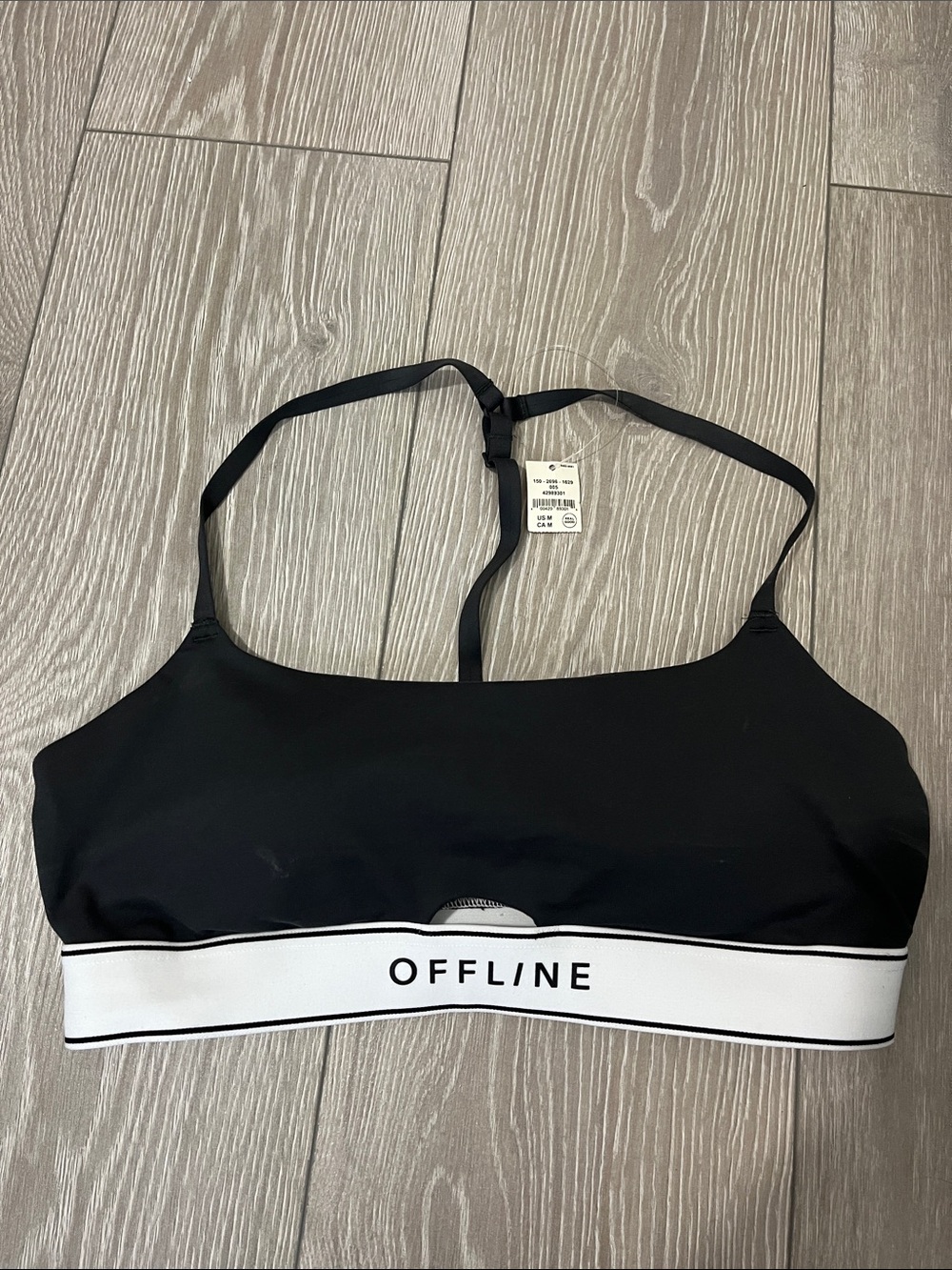 Black Sports Bralette with White 'OFFLINE' Band
